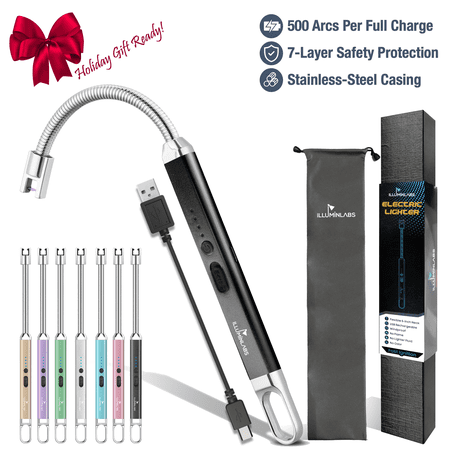 Illuminlabs Electric Lighter - USB Rechargeable Candle Lighters, Long Grill Lighter with Flexible Neck, Windproof Flameless Plasma Lighter, Arc Lighter for Camping, Cigarettes and Stove, Black