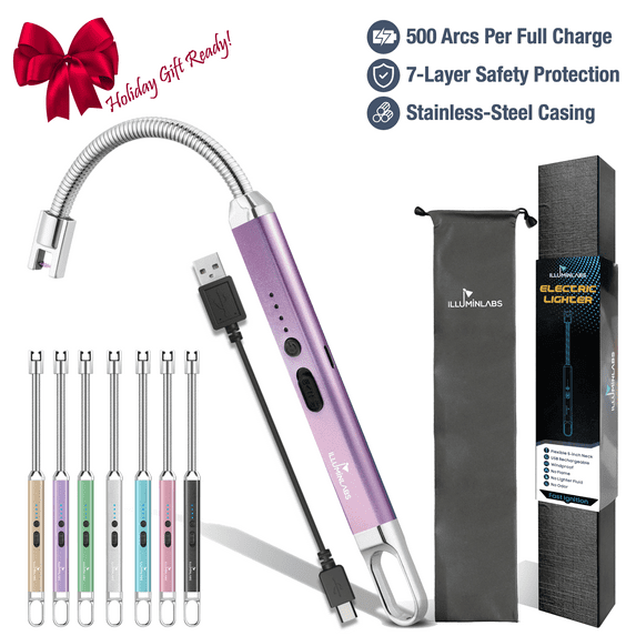 Illuminlabs Electric Lighter - USB Rechargeable Candle Lighters, Long Stick Grill Lighter with Flexible Neck, Windproof Flameless Plasma Lighter, Arc Lighter for Camping, Cigarettes and Stove