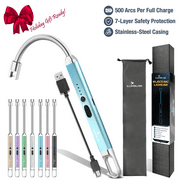 Electric Lighter - USB Rechargeable Candle Lighters, Long Grill Lighter with Flexible Neck, Windproof Flameless Plasma Lighter, Arc Lighter for Camping, Cigarettes and Stove, Gold