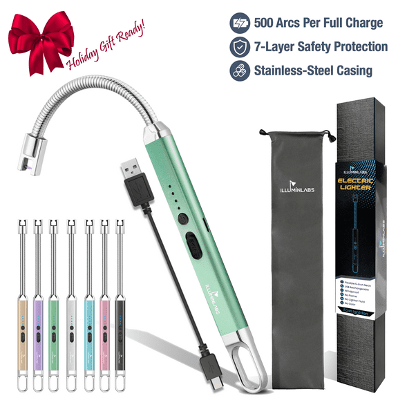 Illuminlabs Electric Lighter - USB Rechargeable Candle Lighters, Long Stick Grill Lighter with Flexible Neck, Windproof Flameless Plasma Lighter, Arc Lighter for Camping, Cigarettes and Stove