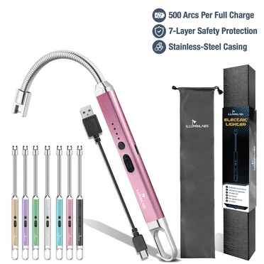 Illuminlabs Electric Lighter - USB Rechargeable Candle Lighters, Long Stick Grill Lighter with Flexible Neck, Windproof Flameless Plasma Lighter, Arc Lighter for Camping, Cigarettes and Stove