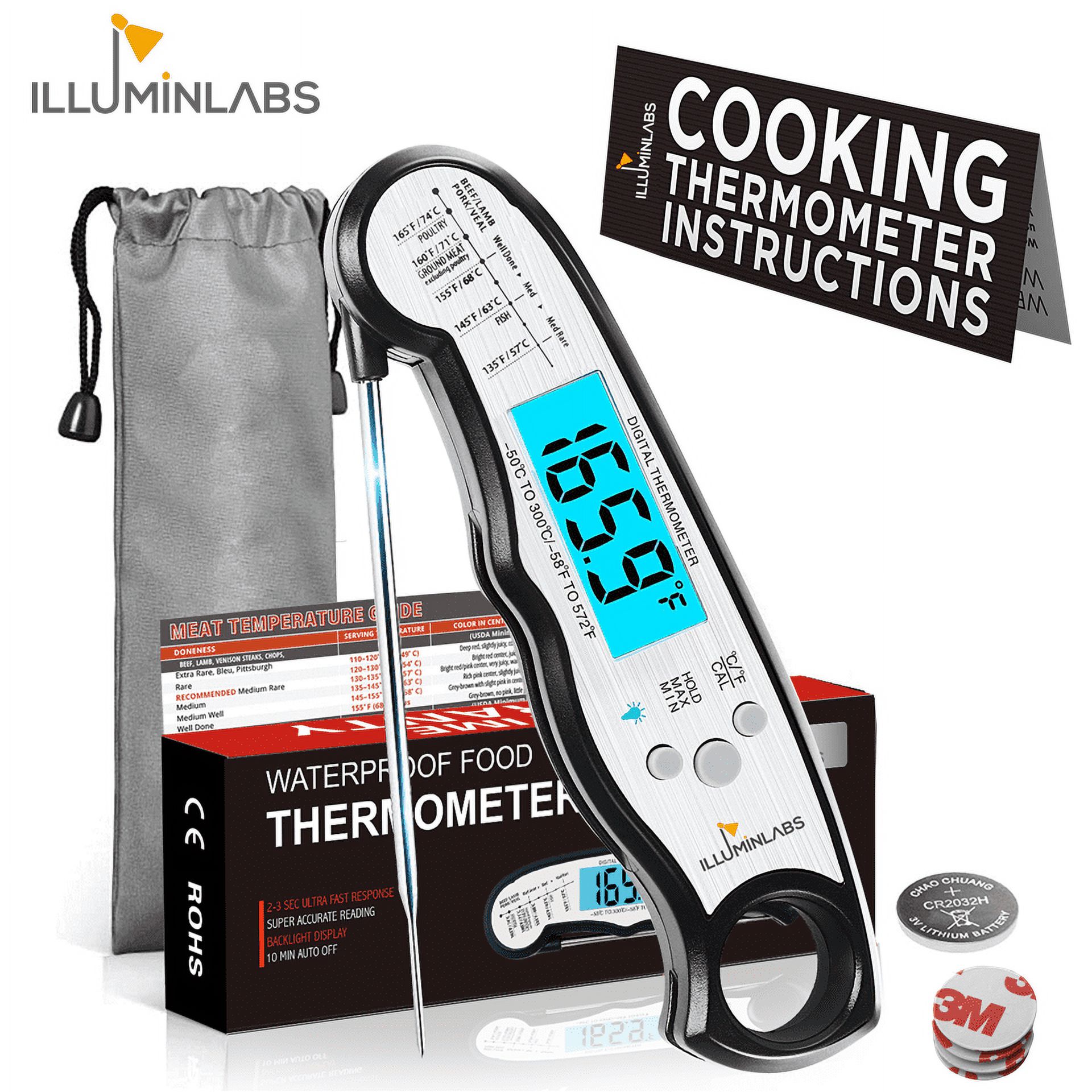 Illuminlabs Meat Thermometer - Instant Read Digital Food Thermometer for Cooking, Candy, Oven, Grill and Deep Fry. Accurate and Wide-Range Kitchen Thermometer with Probe, Waterproof, Pre-Calibrated - image 1 of 9