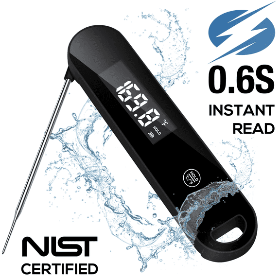 Meat Thermometer – 0.6s Instant Read Waterproof Digital Food Thermometer, 0.5°F NIST Certified Professional Accuracy, Temp Probe for Cooking/Candy/BBQ Grill & Kitchen, Auto-Rotate Display