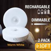 Motion Sensor LED Under-Cabinet Lights, Dimmable, Rechargeable, Wireless, Warm White (2 Pack)