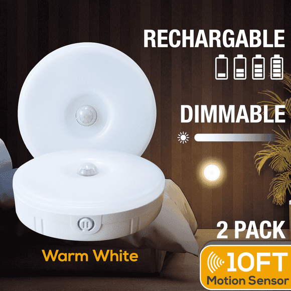 Motion Sensor LED Under-Cabinet Lights, Dimmable, Rechargeable, Wireless, Warm White (2 Pack)