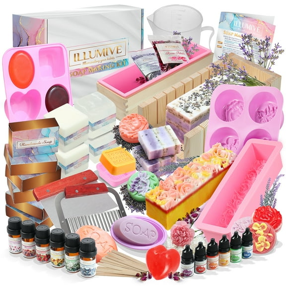Illumive Deluxe Melt & Pour Soap Making Kit  Glycerin & Shea Butter Bases, Molds, Tools, Scents & Dyes