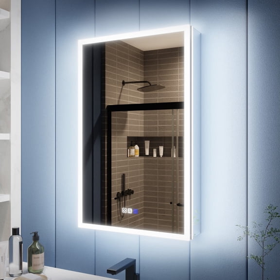 Illusion 20" x 32" LED Surface or Recessed Medicine Cabinet with Magnifiers Front and Back Light,Hinge on the Left