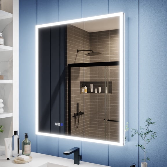 Illusion 30" x 36" LED Lighted Medicine Cabinet with Magnifiers Front and Back Light