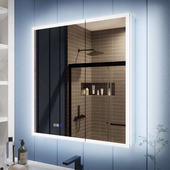 Illusion 30" x 32" LED Lighted Medicine Cabinet with Magnifiers Front and Back Light