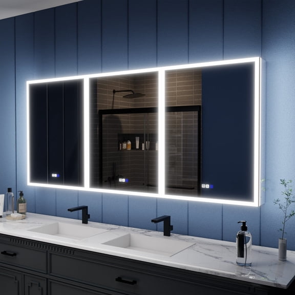 Illusion 72" x 32" LED Lighted Mirrored Medicine Cabinet with Front and Back Magnifiers