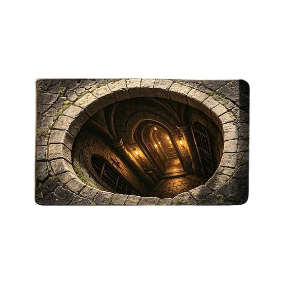 Illusion Area Rugs, Optical Illusion for Living Room Bedroom, Non-Slip Washable Volcanic Lava Surface Carpet Visual Optical Throw Rug Black