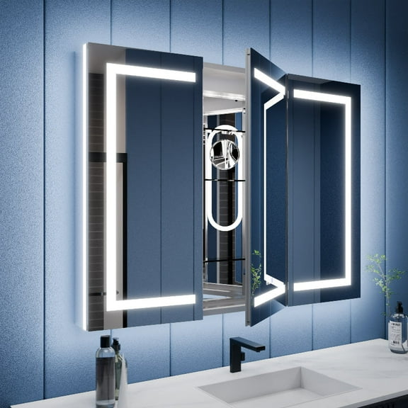 Illusion-B 54" x 36" LED Lighted Inset Mirrored Medicine Cabinet with Magnifiers Front and Back Light