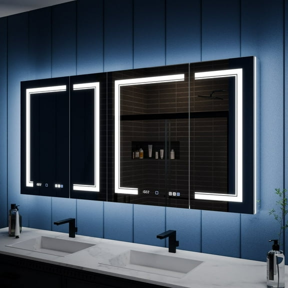 Illusion-B 66" x 32" LED Lighted Inset Mirrored Medicine Cabinets with Front and Back Magnifiers
