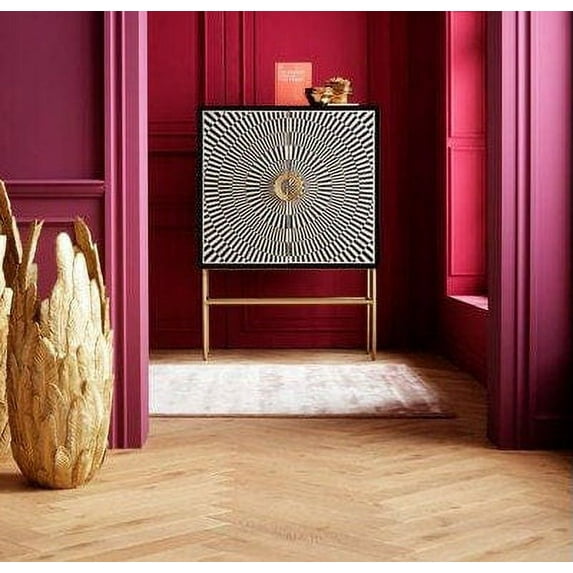 Illusion Bone Inlay Bar Cabinet Black, bone inlay bar cabinet, bone inlay designer cabinet black