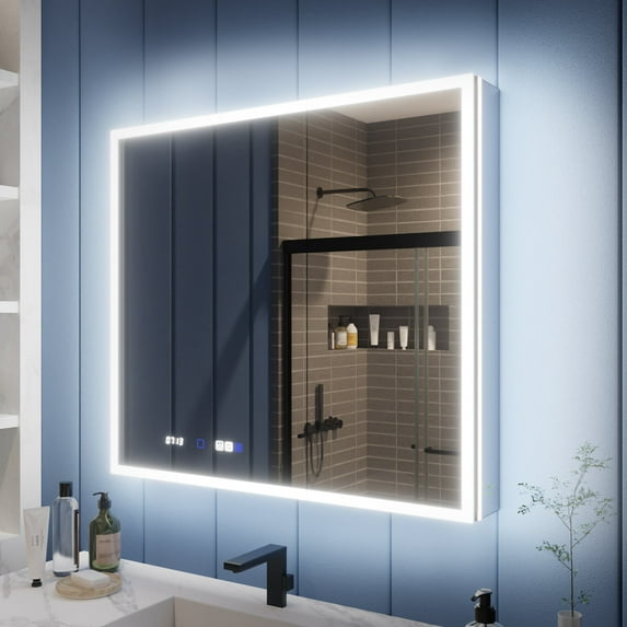 Illusion 40" x 32" LED Medicine Cabinet with Lights, Magnifiers Front and Back Light