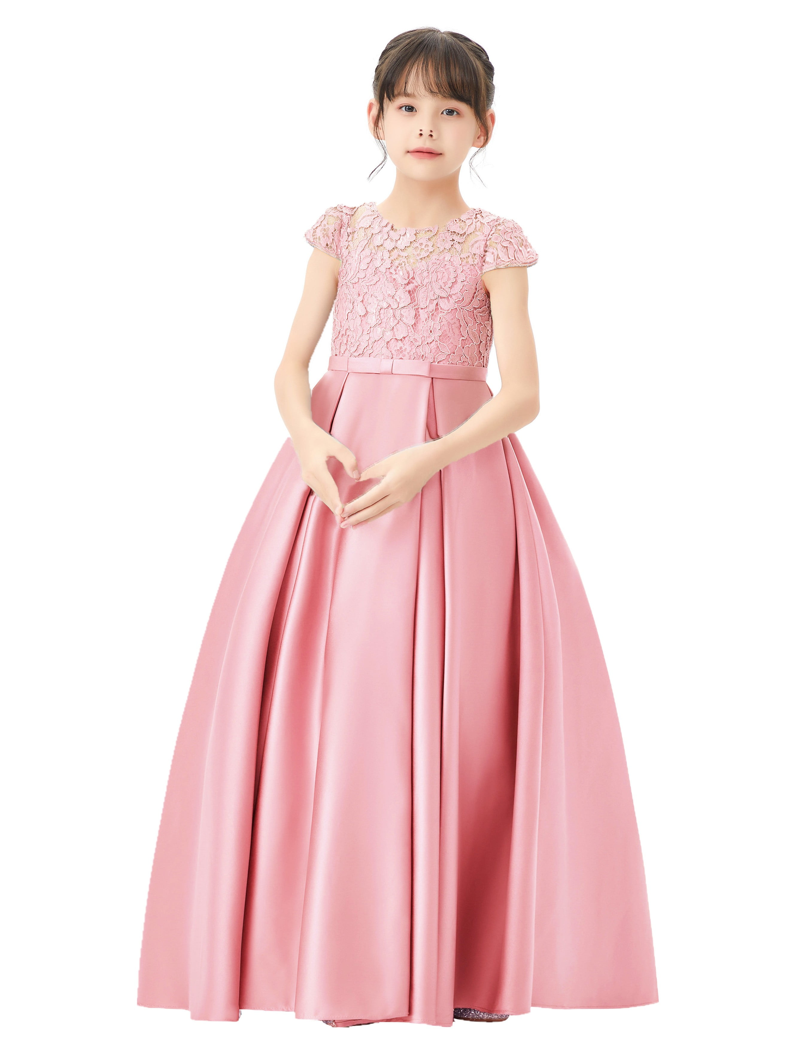 Elegant Lace Applique Flower Girl Dress - Cap Sleeves, Floor Length, For Pageants, Communion, Weddings (Ages 2-12)