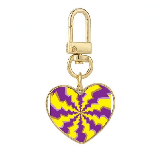 Illusion Lines Loop Repeat Psychedelic Gold Heart Keychain Metal Keyring Holder