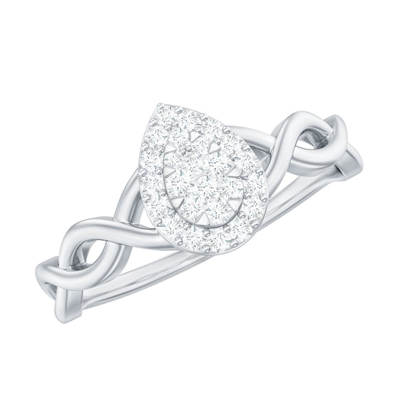 Rosec Jewels Illusion Set Diamond Engagement Ring for Women - Statement Teardrop Ring, 18K White Gold, US 13.00
