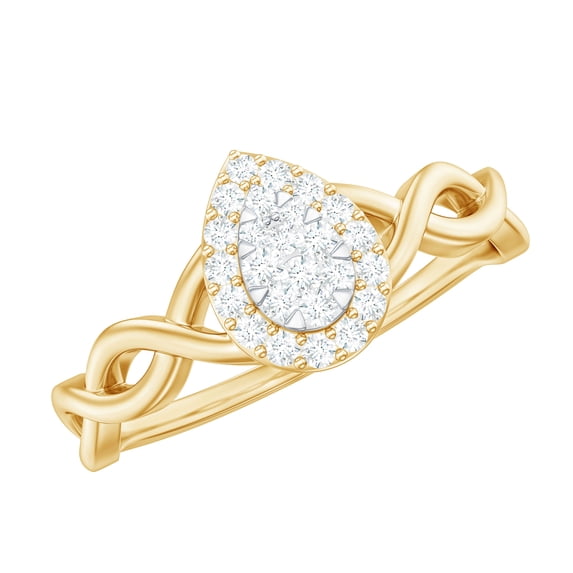 Rosec Jewels Illusion Set Diamond Engagement Ring for Women - Statement Teardrop Ring, 18K Yellow Gold, US 7.50