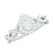 ROSEC JEWELS Illusion Set Diamond Engagement Ring for Women - Statement Teardrop Ring, 925 Sterling Silver, US 4.00