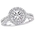 thumbnail image 1 of Illusion Set Diamond Ring, Double Halo Diamond Engagement Ring, Double Row Shank Ring, 2.2 Ct Simulated Diamond, 14K White Gold Plated, 1 of 5