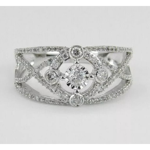 Illusion Set Diamond Ring, Halo Diamond Engagement Ring, Criss Cross Pave Set Diamond Ring, Split Shank Diamond Wedding Ring, 14K White Gold Plated, 2.3 Ct Simulated Diamond