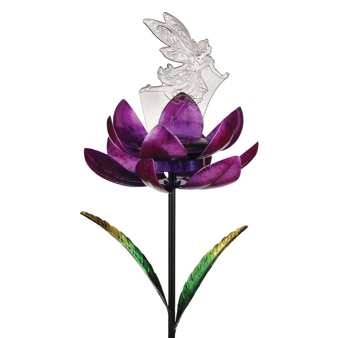 Fairy Solar Spinner Stake with Purple Metal Flower