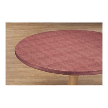 Illusion Weave Elasticized Table Cover by HSK, Crafted with Wipe-Free Vinyl, Soft Fleece Backing, Home Décor – Measures 40" - 44" dia. Round, Rose