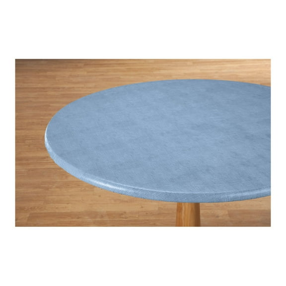 Illusion Weave Elasticized Table Cover by HSK, Crafted with Wipe-Free Vinyl, Soft Fleece Backing, Home Décor – Measures 42" x 68" Oval/Oblong, Blue