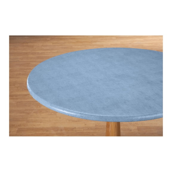 Illusion Weave Elasticized Table Cover by HSK, Crafted with Wipe-Free Vinyl, Soft Fleece Backing, Home Décor – Measures 45" - 56" dia. Round, Blue