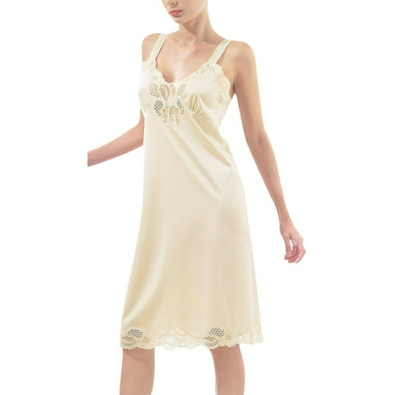 Illusion Women's Nylon Full Slip With Lace Trim Adjustable Straps Plus Size 1112 (Beige,48)