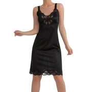 Illusion Womens Nylon Full Slip With Lace Trim Adjustable Straps Plus Size 1112 Black,48