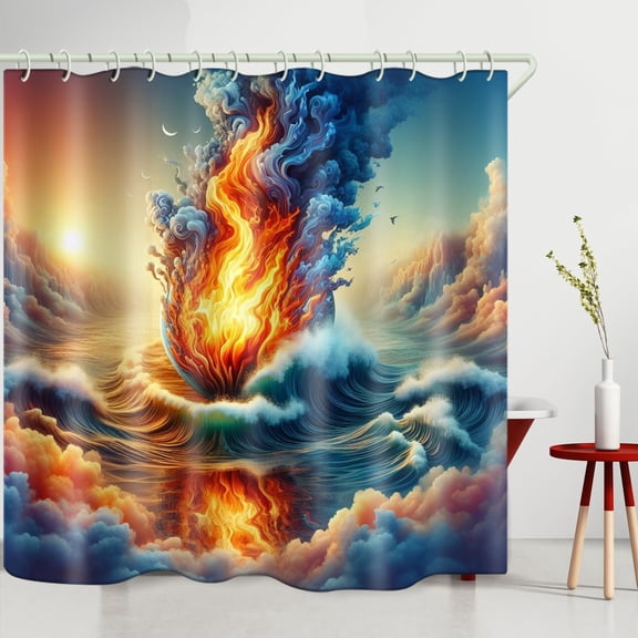 Illusionary Cloud 3D Printed Beautiful Wide Fabric Toilet Curtain for Bathtub, Polyester Bath Blind Set Hooks & Liners in Bath Room Shower Curtains Sets for Bathroom Accessories