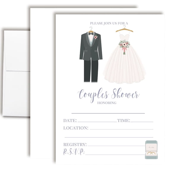 Illustrated Bride & Groom Bridal Shower Invitations, 20 Fill-In Cards with Envelopes, 5x7 Wedding Shower Invitations for Bride, Bridal Party Supplies and Decorations, Made in USA by Amanda Creation