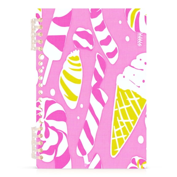 Illustrated Candies and Ice Cream A5 8.3x5.7in PP Notebook, Adjustable Rings, 60 Sheets, Diary or Journey Note