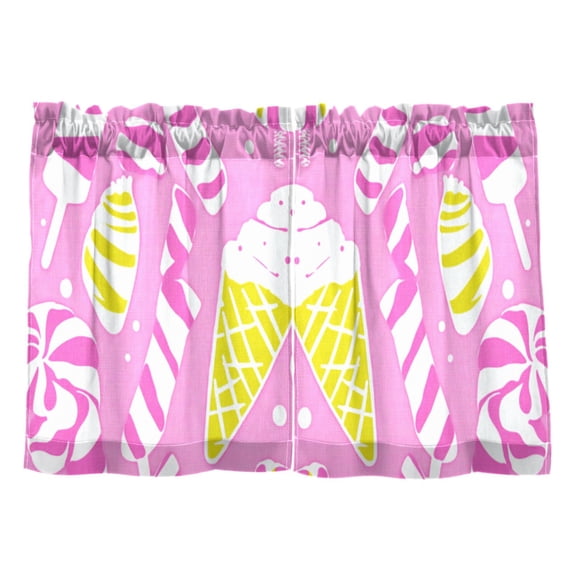 Illustrated Candies and Ice Cream Kitchen Curtains Tier Set 27x24 Inch 2 Panels Semi Sheer Light Filtering Privacy UV Protection