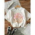 thumbnail image 1 of Illustrated Flower Design "The Best Miracles Take a Little Time" Letter Printed Short Sleeve Crew Neck T-Shirt - Casual, All Seasons, Regular Length, 1 of 6