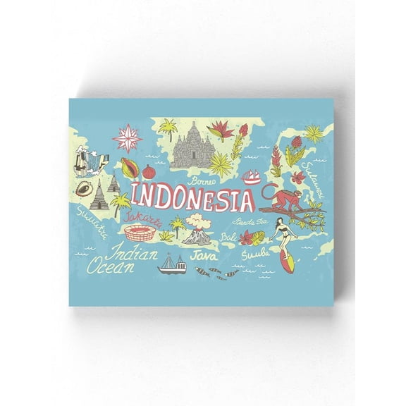 Illustrated Map Of Indonesia Wrapped Canvas  -Image by Shutterstock,