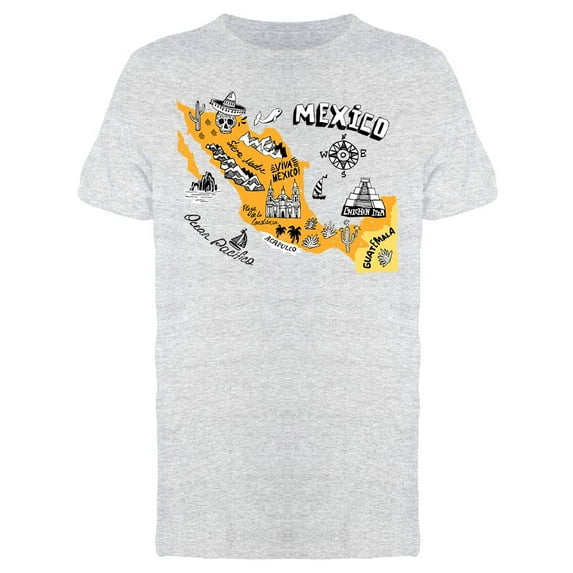 Illustrated Map Of Mexico T-Shirt Men -Image by Shutterstock, Male Large