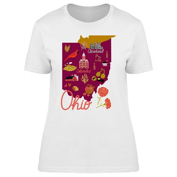 Illustrated Map Of Ohio T-Shirt Women -Image by Shutterstock, Female 3X-Large