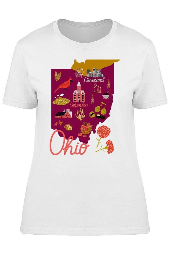 Illustrated Map Of Ohio T-Shirt Women -Image by Shutterstock, Female Large
