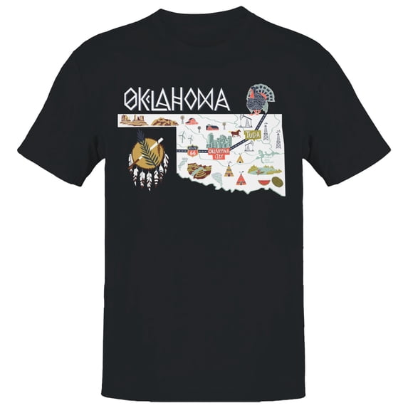 Illustrated Map Of Oklahoma T-Shirt Men -Image by Shutterstock Black, Cotton, S
