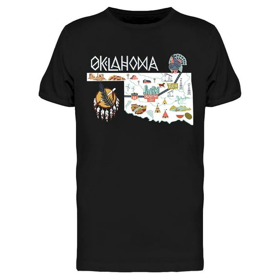 Illustrated Map Of Oklahoma T-Shirt Men -Image by Shutterstock, Male Small