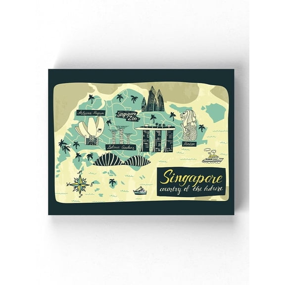 Illustrated Map Of Singapore Wrapped Canvas  -Image by Shutterstock,