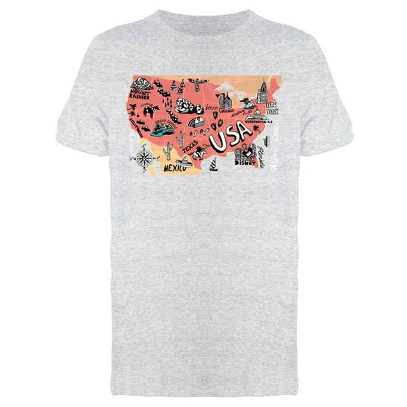 Illustrated Map Of Usa T-Shirt Men -Image by Shutterstock, Male Medium