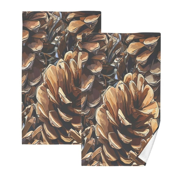Illustrated Pine Cones Set of 2 Pure Cotton Towels, 16'' x 28'', Highly Absorbent and Soft
