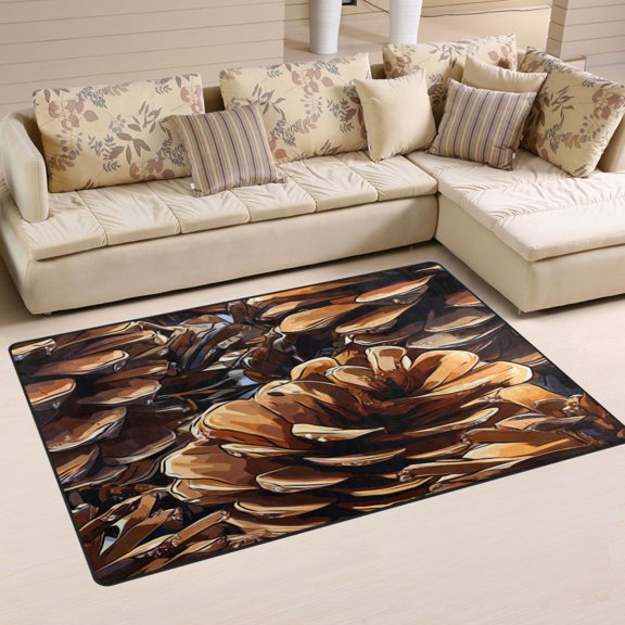 Illustrated Pine Cones Soft Polyester Area Rug 31''x20'', Non Slip, Memory Foam, Water Absorbent