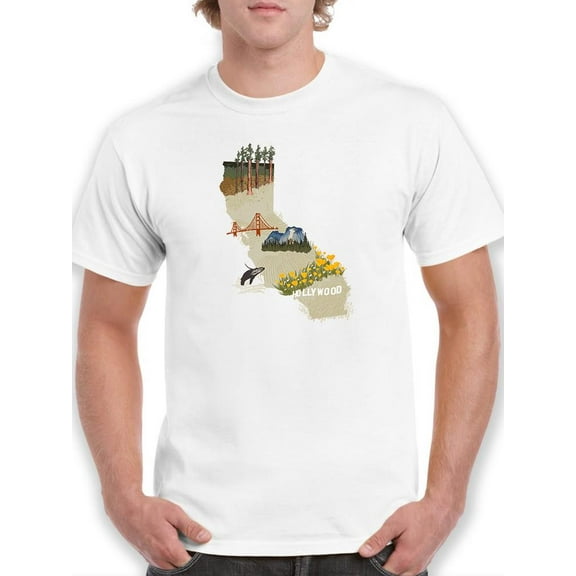 Illustrated State California T-Shirt Men -Jacob Green Designs, Male 4X-Large