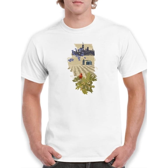 Illustrated State-illinois T-Shirt Men -Jacob Green Designs, Male 5X-Large