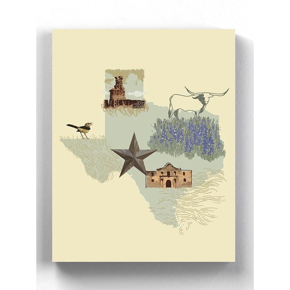 Illustrated State-texas Wrapped Canvas -Jacob Green Designs,